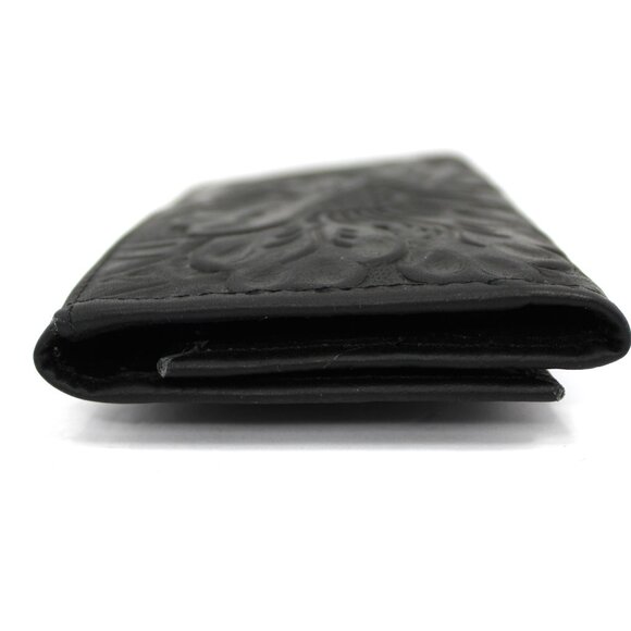 Embossed Tooled Black Leather Wallet Trifold Organizer Women's Made in Mexico - Picture 3 of 8